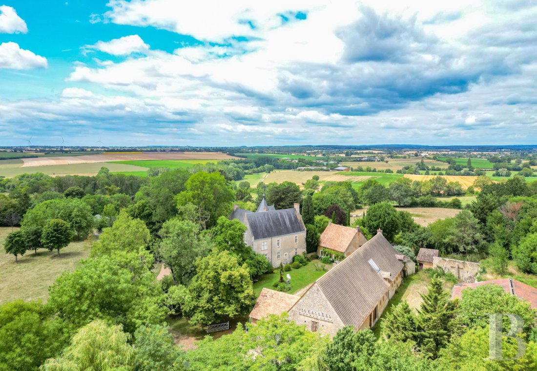 manoirs à vendre - pays-de-loire - À l’ouest du Mans, dans un domaine vallonné de 23 ha, entouré d’un remarquable jardin sculpté, un château du 16e s. avec maison d’artiste et dépendances